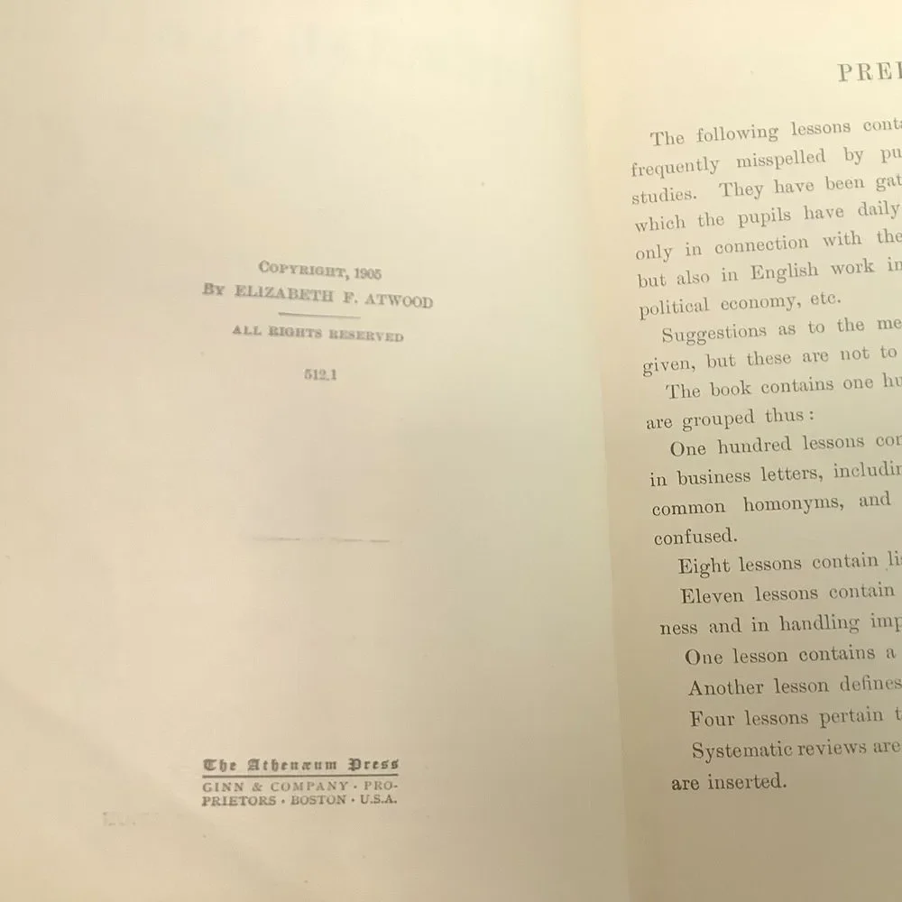 A Practical Commercial Speller Elizabeth Atwood 1905‎ Red Hardcover Fabric